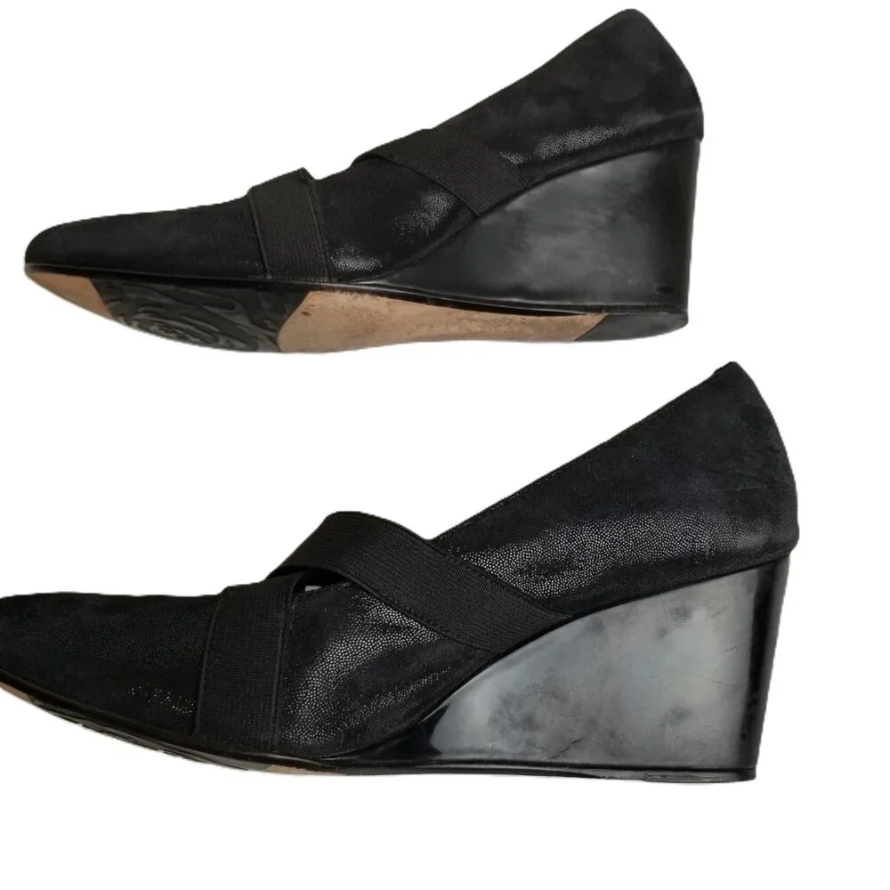 Taryn Rose Kimber Black Suede Wedge Pumps 7M Comfort Designer